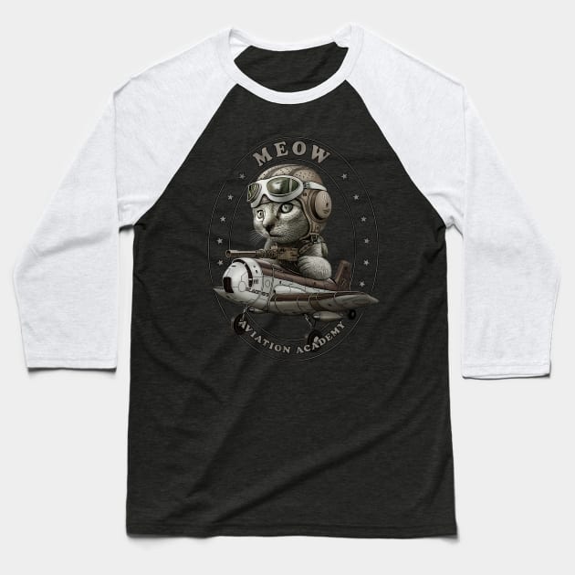 MEOW AVIATION ACADEMY Baseball T-Shirt by ADAMLAWLESS